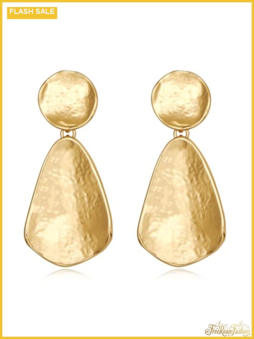 14K Gold Plated Hammered Dangle Earrings Two-Tone Textured Statement